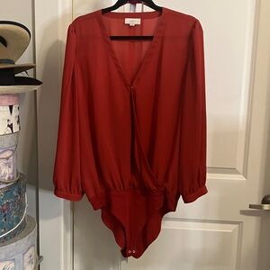 LOFT Deep Red V-Neck Bodysuit